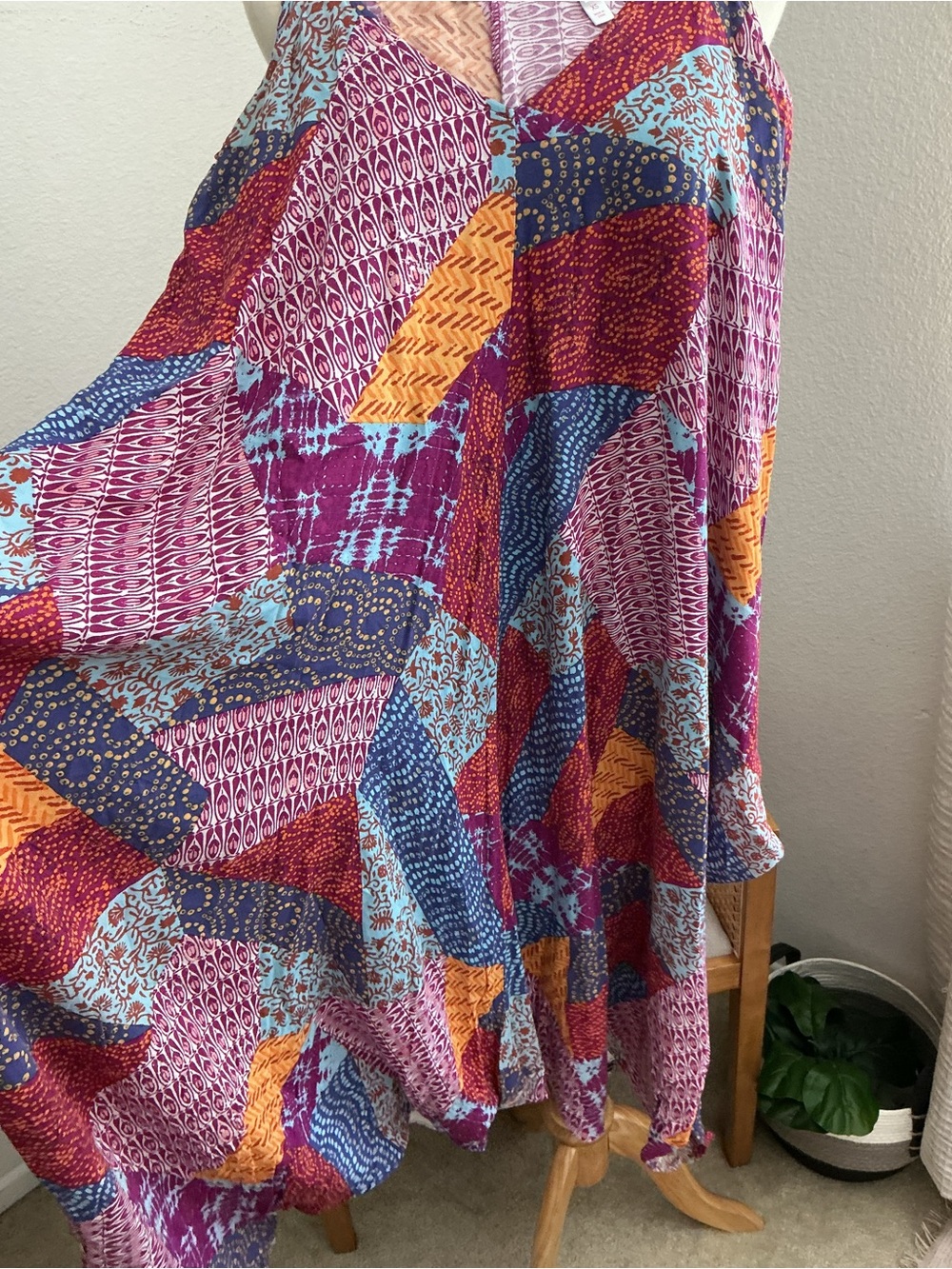 Boho Multicolor Patchwork Handkerchief-Hem Jumpsuit - Picture 6 of 6
